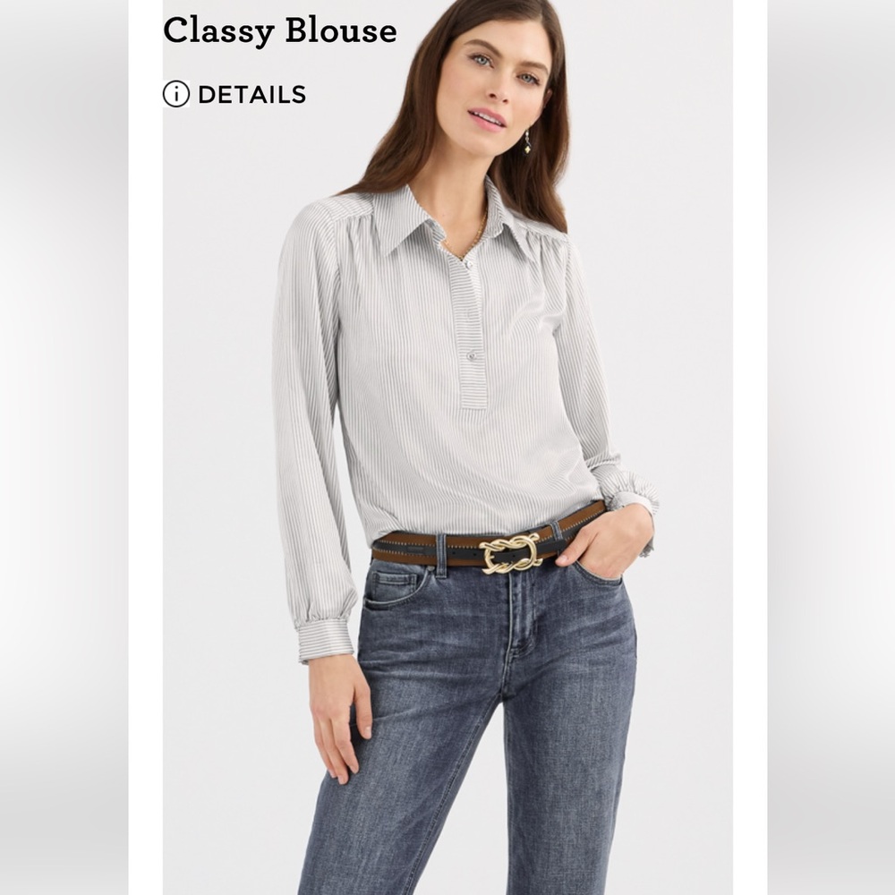 CAbi - Classic Blouse Fall 2024 - Long-sleeve button placket shirt.